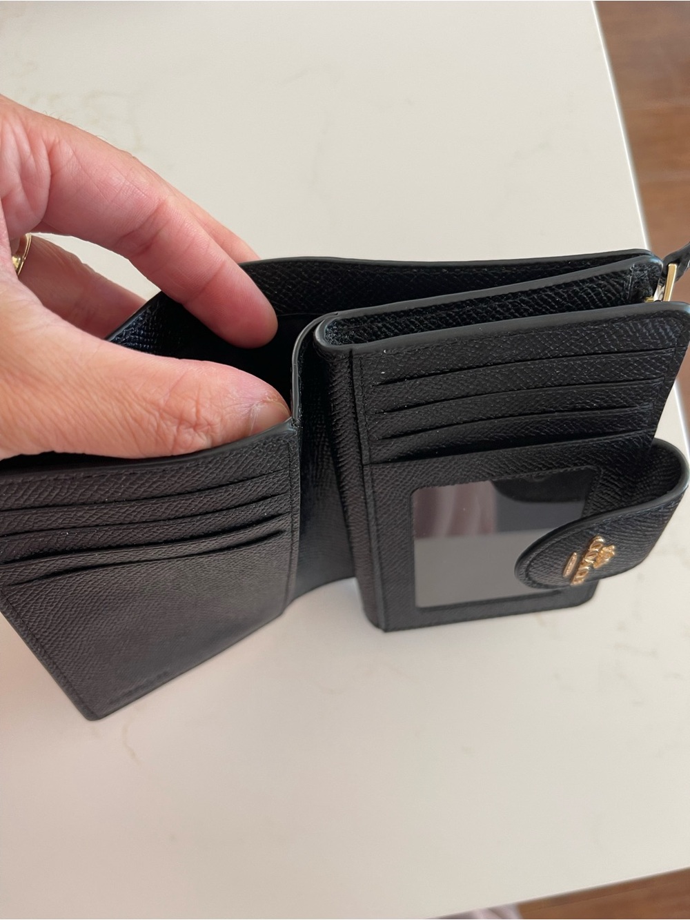 Coach Black Textured Leather Snap Wallet with Gold Logo - Picture 7 of 8